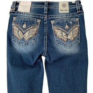 Miss Me Mid Rise Capri Embellished Faux Flap Pockets Jeans Blue 28